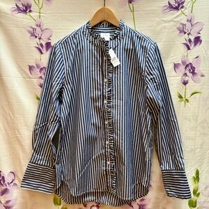 NEW GAP Blue and White Striped Button Down Shirt Ruffle Detail